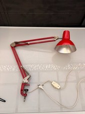 Ancien Lampe Articulée Industrielle Architecte Vintage Orange Rouge Etau