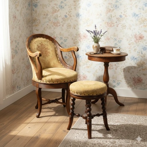 Fauteuil ancien avec - ancien, pouf