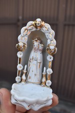 Antique vieux brussels porcelain madonna holy water font statue