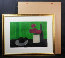 Bernard Cathelin Still Life Signed Original Lithograph Art Print Framed Green