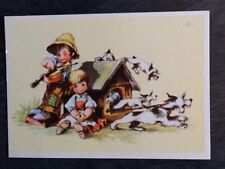 CP GRAND FORMAT ILLUSTREE FILLETTE GARCON JOUE VIOLON CHIENS FUYANT NICHE 3062