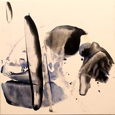  TABLEAU ENCAUSTIQUE ABSTRAIT SIGNE NOIR BLANC ABSTRACT  ARTWORK VIDE ATELIER