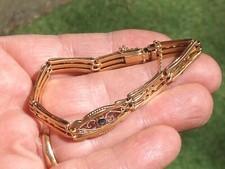 BEAU BRACELET ANCIEN 1930/40 ART DECO en Plaqué or avec PIERRE BLEUE / Lg 17,5cm