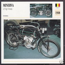1908 Minerva 4.5 hp V-Twin 578cc Belgium Bike Motorcycle Photo Spec Info Card