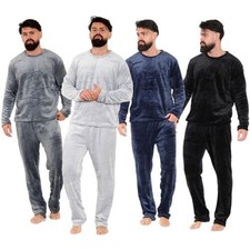 Pyjama Hommes Chaud Doux Polaire Adultes Ras Cou 2 Pièce Ensemble Cadeau pour