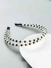 Serre-Tête Blanc Noir Perles