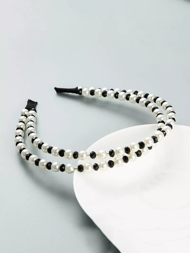 Serre tête blanc noir - noir, perles