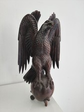 Antique Animal Eagle Sculpture in Solid Wood Bird Antique Wooden Eagle Statue 