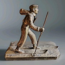 Beautiful golden tin sculpture magnificent skier 1930s by Maurice FRÉCOURT