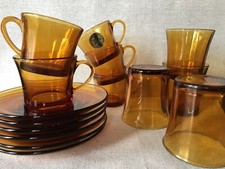 Lot DURALEX France vintage - 5 tasses à café avec soucoupes + 4 verres gobelets