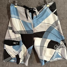 Vintage O'Neill Board Shorts Men Sz 36 Plaid Drawstring Beach Surfing Flat Front