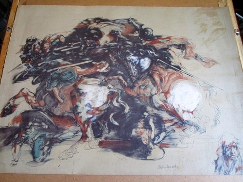 Lithographie scene bataille - de,