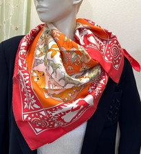 MINT! UNUSED! HERMES EARLY AMERICA Carre 90 Silk Scarf Orange red #r2513