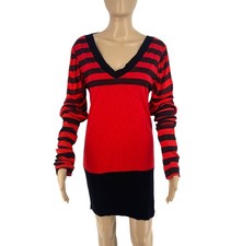 RELIGION Robe Tunique À Manches Longues Rayée Rouge En V Taille 2 / M