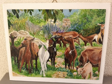 TABLEAU ACRYLIQUE CHEVRES CEVENOLES SIGNE MAEXI 2007