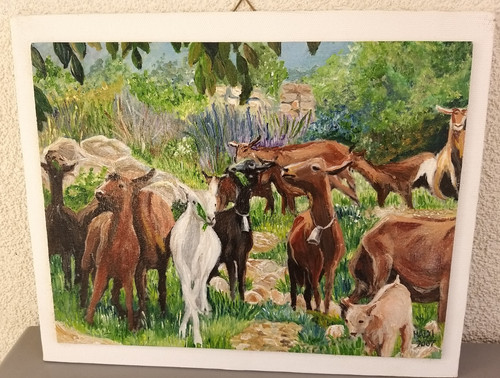 Tableau acrylique chevres - tableau,
