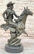BRONCO Buster Original Western Cowboy Cheval Rodeo Rider Bronze Marbre Statue D