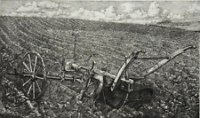 La Charrue GRAVURE Eau Forte PIETER DUPONT Porcabeuf XX°