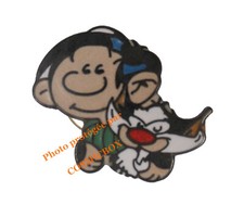 GASTON LAGAFFE Enamel Pin's Bust & Cat Figure Franquin Dupuis Dalix 1991 Comic Book