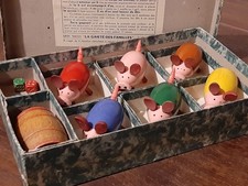 Ancien Jeu Le Cochon qui Rit En Bois 6 Cochons 