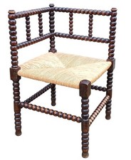 Ancien fauteuil Chaise d angle De Coin Paillé Bois Tourné Old corner armchair