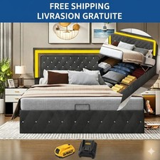 Lit double 140x200 LED ⭐ Rangement intégré USB ⚡️ Velours sans matelas