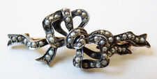 Broche noeud OR et ARGENT massif et perles fines 19e siècle  silver gold brooch