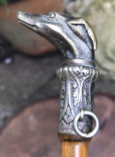 Antique Victorian riding crop by Ashford whippet head whip white metal 25" long