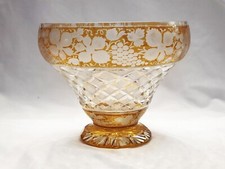 COUPE CRISTAL BOHEME TAILLE CROISILLON DECOR FEUILLE VIGNE/RAISIN COULEUR AMBRE