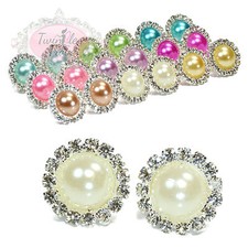 16mm Diamante Studded Faux Pearl Clip On / Stud Earrings Bridesmaid Wedding Prom