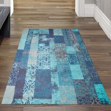 Tapis design Tapis noir doux Motif oriental turquoise bleu moderne