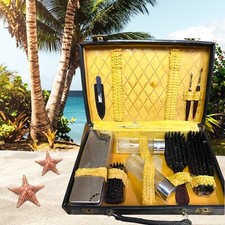 ANCIENNE VALISE DE TOILETTE PÉDICURE MANUCURE FLACON DE PARFUM PEIGNE BROSSE