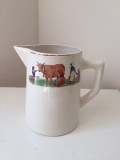Broc pot à lait cruche décor vache et fermière vintage