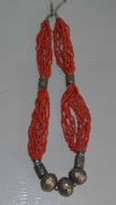 Antique Ethnic Necklace Silver Coral Beads Multi Rank