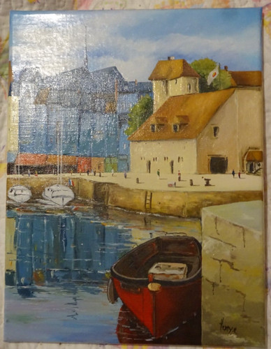 Honfleur port bateau huile - et,
