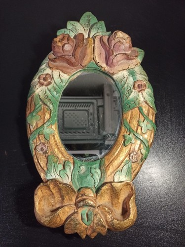 Ancien miroir ovale bois - ancien,