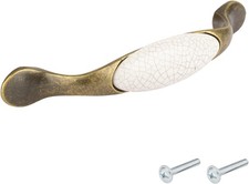 Poignée meuble vintage zamak finition laiton porcelaine céramique entraxe 96 mm