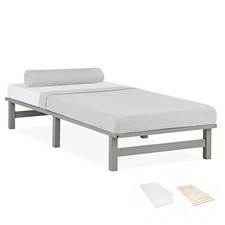 Cadre de lit 90x200 bois massif gris Matelas Sommier à lattes Simple Homestyle4u
