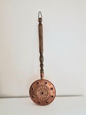 OLD VINTAGE BASIN HEATER COPPER BED AND WOODEN HANDLE WALL DECOR 