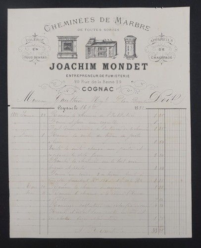 Facture 1822 cognac cheminee - facture,
