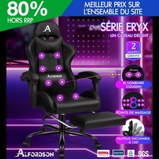 ALFORDSON Gaming Chaise Bureau Massage Ordinateur Course Siège Similicuir Noir