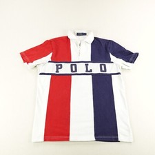 Ralph Lauren Polo Shirt Medium Red White Blue Retro Colorblock Stadium Chariots