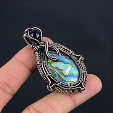 Abalone Shell Amethyst Gemstone Copper Wire Wrapped Gift Pendant Jewelry LC-247
