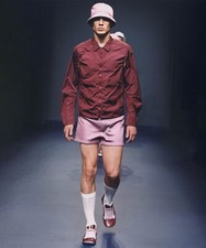 2000 Vintage PRADA Veste Zip Bomber Sport Bourgogne Nylon Rouge Tab Logo Unisexe