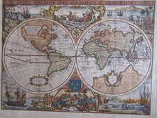 OLD GRAPHICS CARD-WORLD MAP-D.DERVEAUX-44 X 34