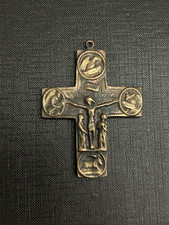 Ancien Crucifix Croix Pendentif en Bronze ou Laiton