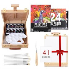 Chevalet Peinture et Peinture à l’Huile - Kit Peinture 41 Pièces : 24 tubes de