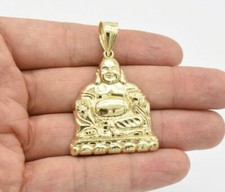 Pendentif Charm Bouddha Heureux Taillé En Diamant En Or Jaune 10K 2 1/4"