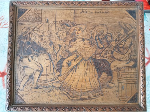 Plaque gravure bois soir - plaque,