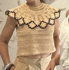 Top Court Effet Crochet Ajouré Marron Ficelle Type Collerette Bord Noir ZARA S